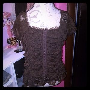Brown lace corset like top